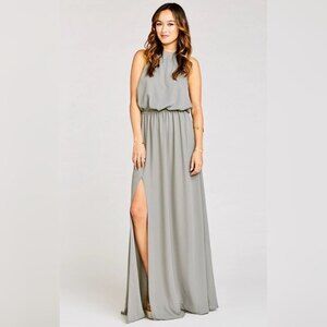 show me your mumu heather halter dress in soft charcoal crisp size s small